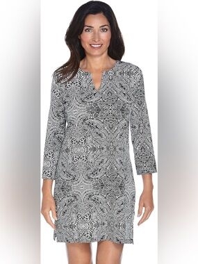 NWT Coolibar Black & White Oceanside Split-Neck Tunic Dress